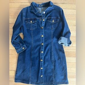 Allegra K Western, Y2K Dark Wash Denim Button Front Shirt Dress Size M